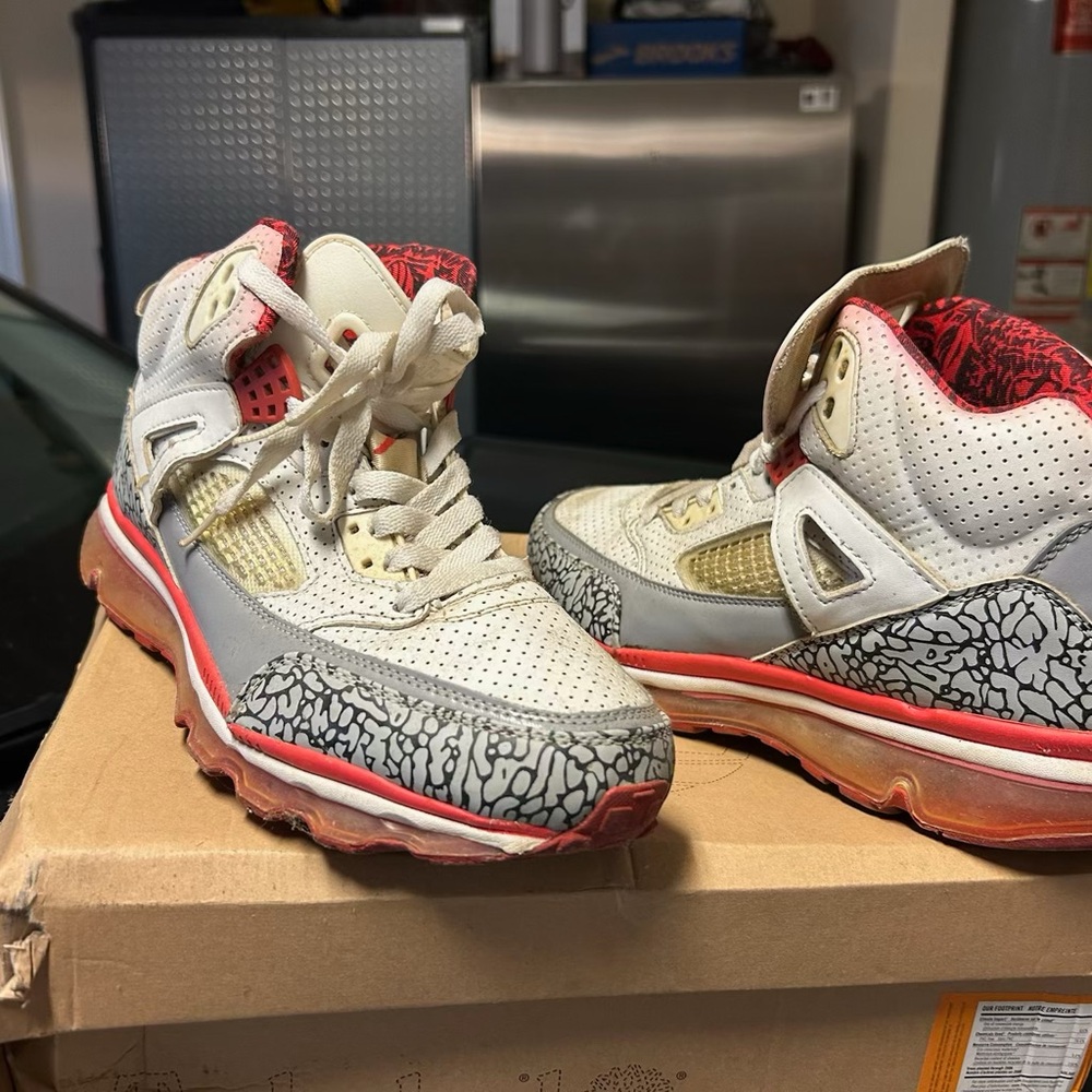 Jordan White and Red Retro Patterned Basketball Sneakers